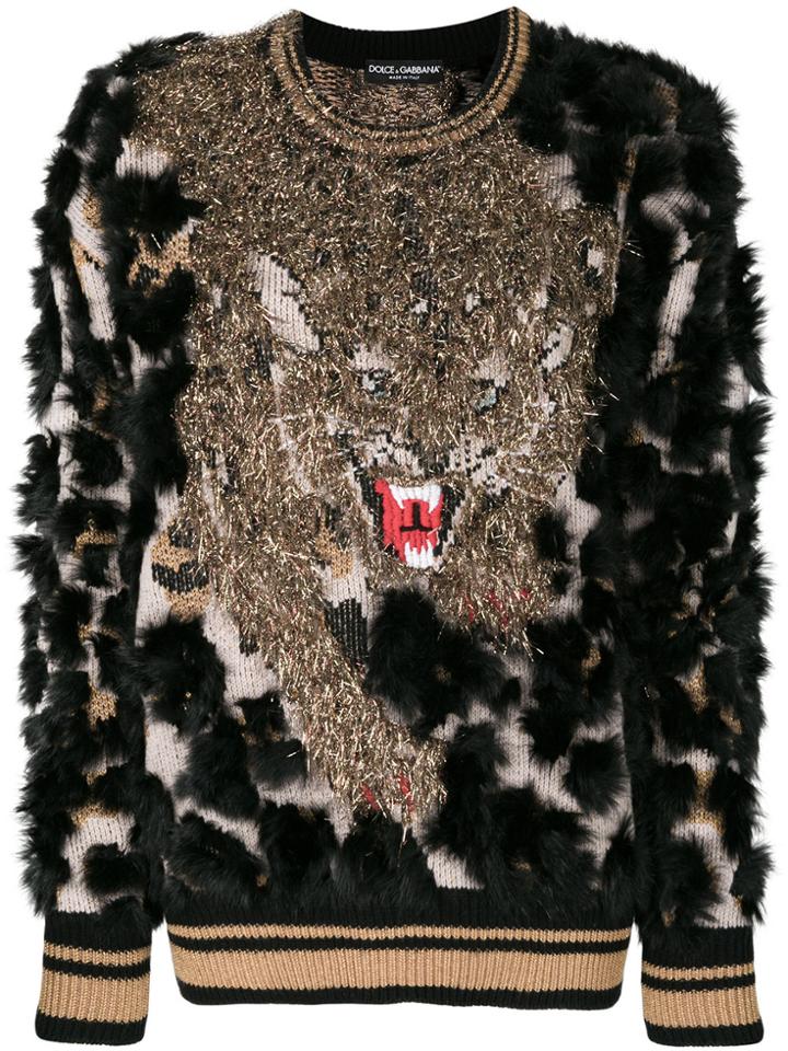 Dolce & Gabbana Textured Tiger Sweater - Black