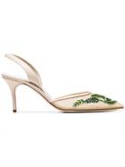 Manolo Blahnik Cream And Green Nymphlyne 70 Mesh Embroidered Pumps -