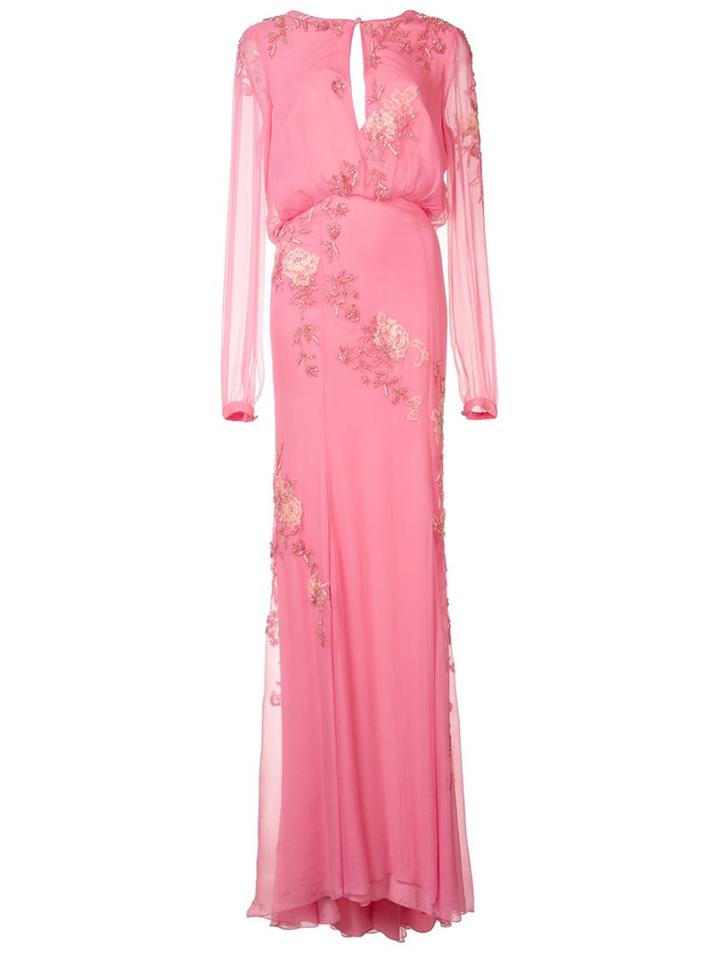 Monique Lhuillier Floral Embroidery Maxi Dress
