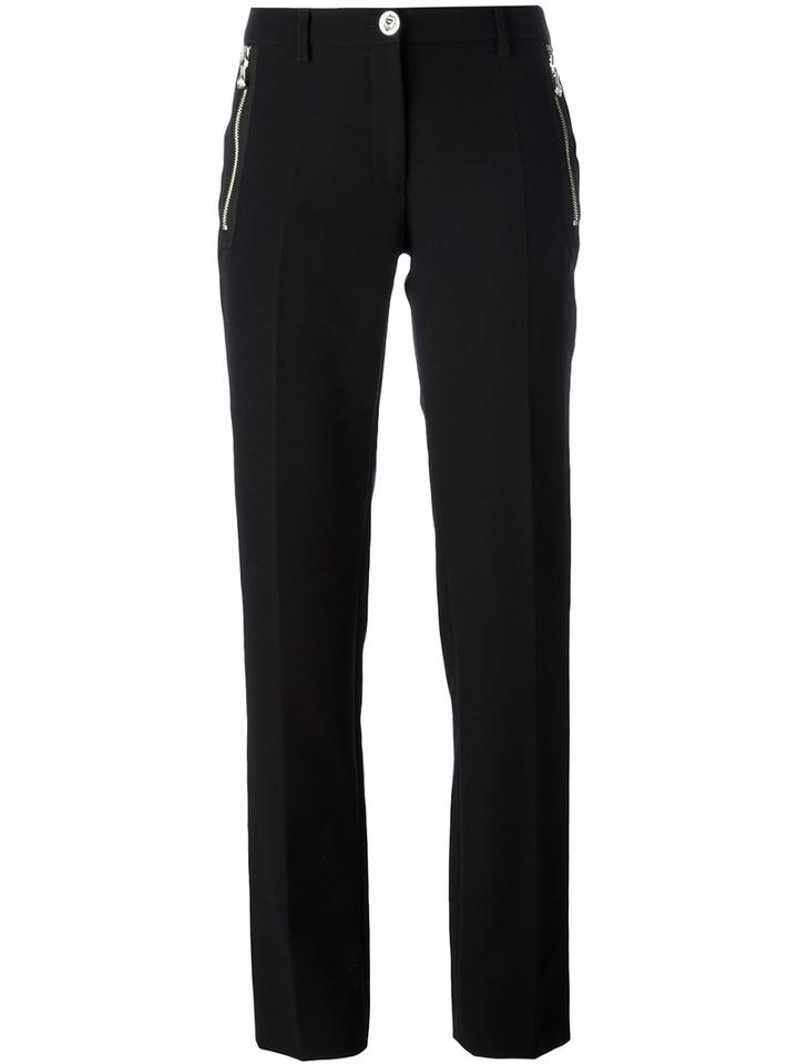 Versus Zip Detail Straight Trousers, Women's, Size: 40, Black, Polyester/spandex/elastane