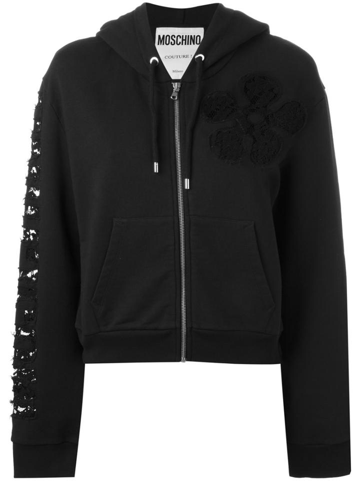 Moschino Lace Insert Hoodie, Women's, Size: Xs, Black, Cotton