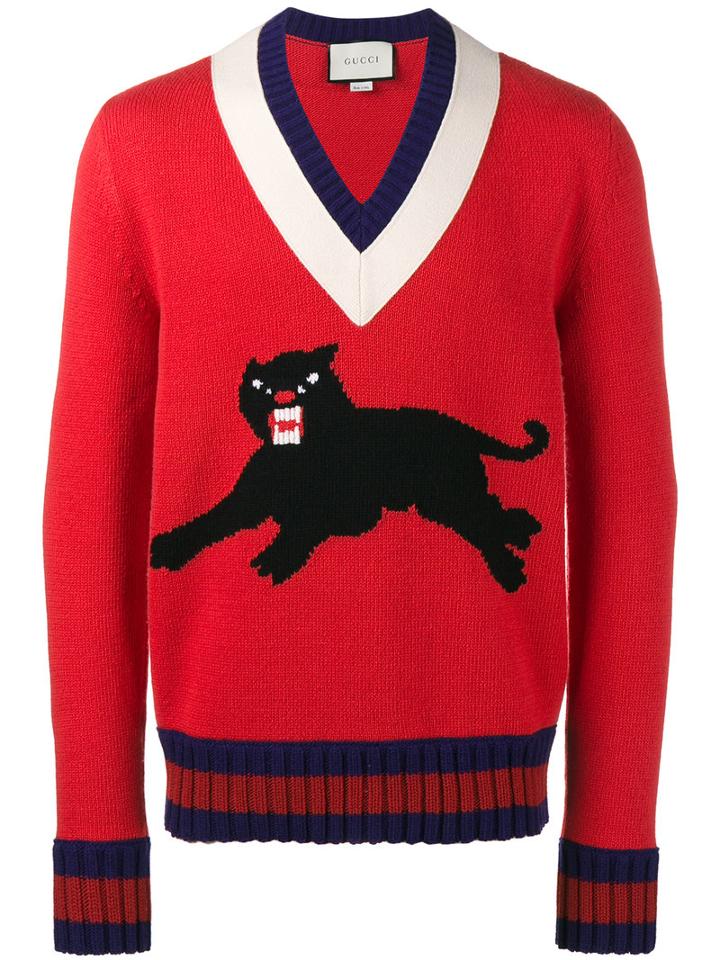 Gucci - Pather Intarsia Sweater - Men - Wool - L, Red, Wool