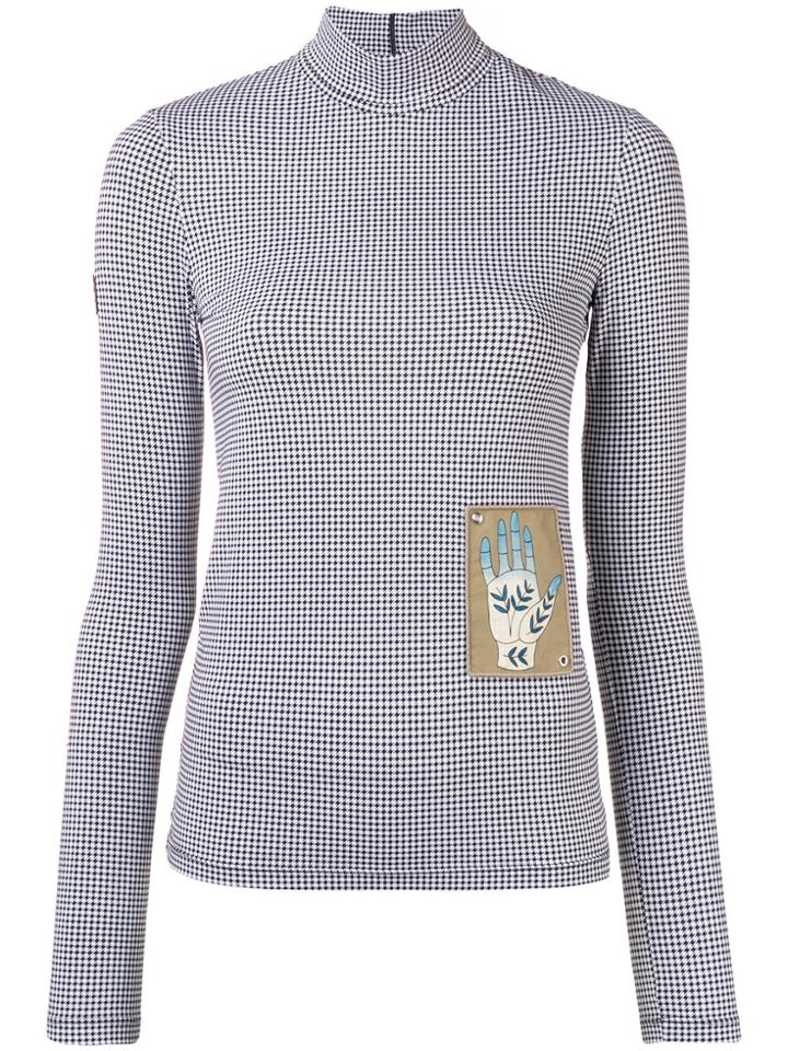 Chloé Printed Patch Houndstooth Turtleneck Top - Black