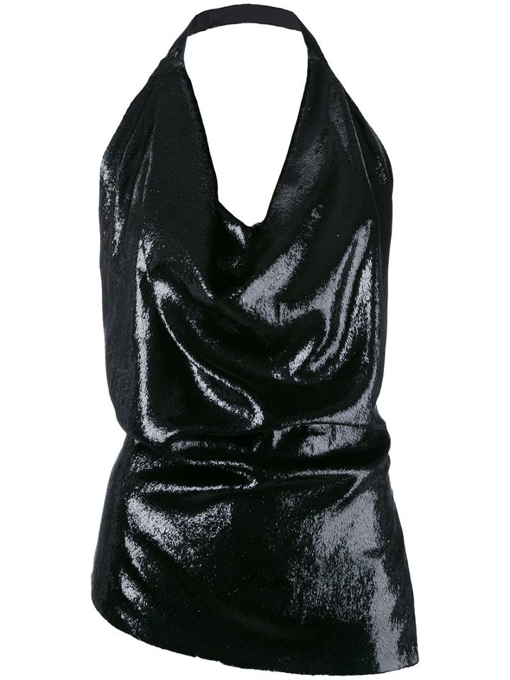 Lanvin - Halter Neck Top - Women - Silk/calf Leather/polyamide - 34, Black, Silk/calf Leather/polyamide