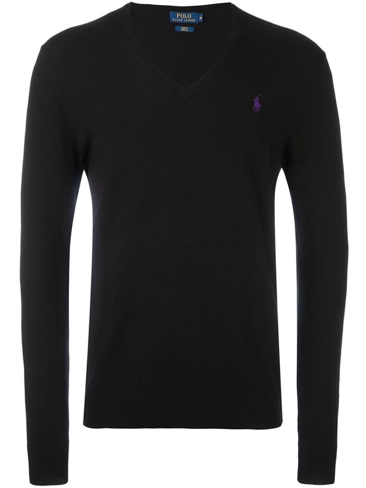 Polo Ralph Lauren V Neck Jumper, Men's, Size: Medium, Black, Polyester/wool