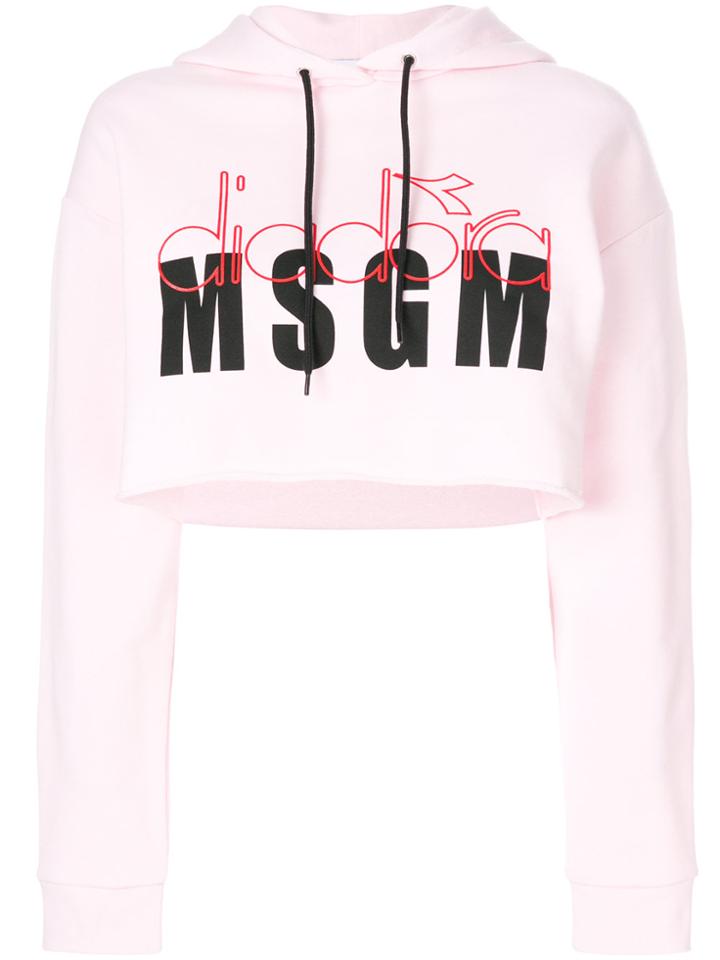 Msgm Msgm X Diadora Branded Crop Hoodie - Pink & Purple