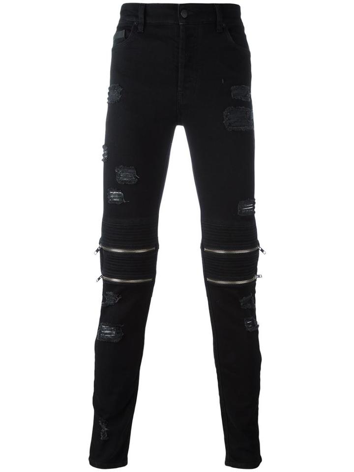 Marcelo Burlon County Of Milan Ripped Zipper Detailing Trousers, Men's, Size: 33, Black, Cotton/spandex/elastane
