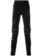 Marcelo Burlon County Of Milan Ripped Zipper Detailing Trousers, Men's, Size: 33, Black, Cotton/spandex/elastane