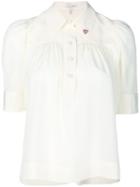 Marc Jacobs - Half Sleeve Heart Collar Blouse - Women - Silk - 0, White, Silk