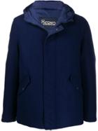 Herno Quilted Panel Hooded Jacket - Blue