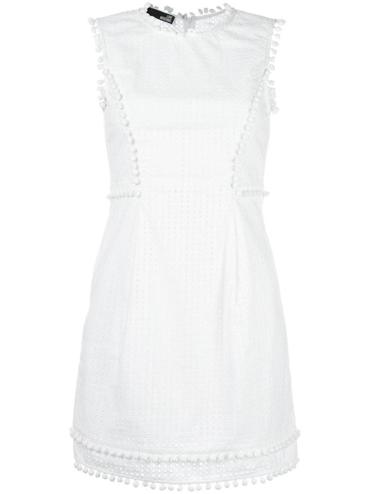 Love Moschino Pompom Trim Dress, Women's, Size: 44, White, Cotton