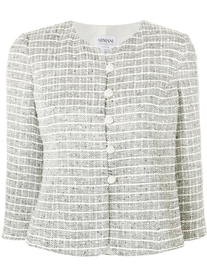 Armani Collezioni Cropped Check Jacket - Grey