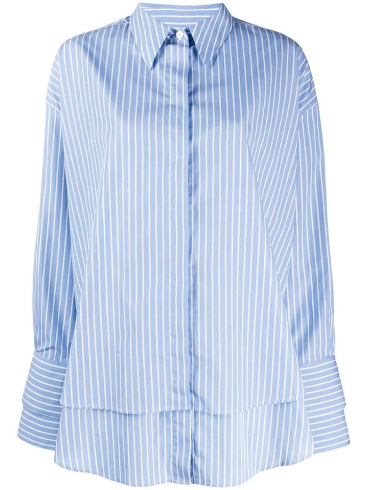 Rokh Pinstripe Boyfriend Shirt - Blue