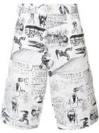 Comme Des Garçons Illustrated Print Shorts, Men's, Size: Large, White, Cotton