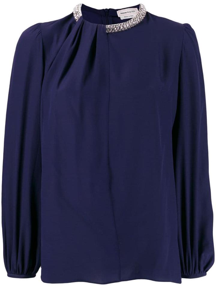 Alexander Mcqueen Crystal Embellished Blouse - Blue