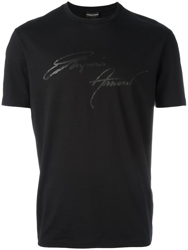 Emporio Armani Signature Print T-shirt, Men's, Size: Small, Black, Cotton