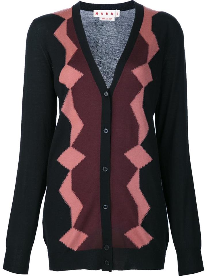 Marni Geometric Pattern Cardigan, Women's, Size: 42, Black, Wool