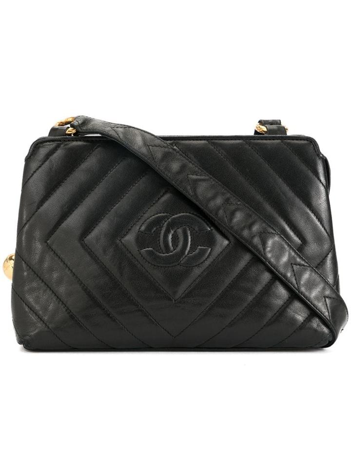 Chanel Pre-owned Diamond Cc Stitch Shoulder Bag - Black