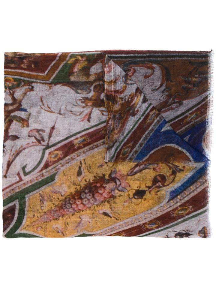 Faliero Sarti Frayed Hem Printed Scarf - Brown