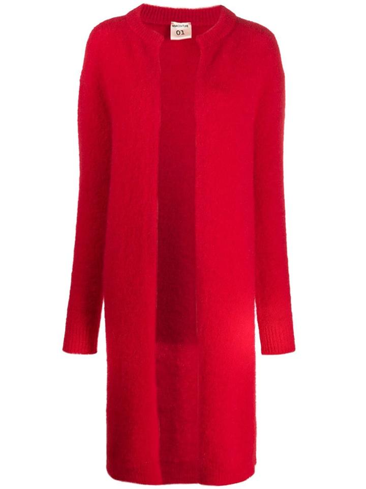 Semicouture Open Front Long Cardi-coat - Red