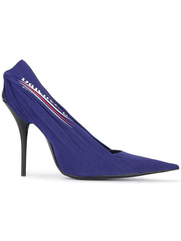 Balenciaga Blue Knife Logo Print 110 Pumps