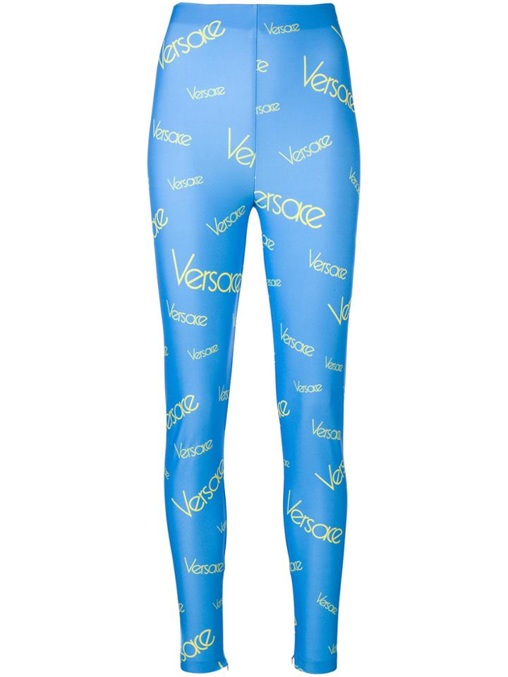 Versace Vintage Logo Print Leggings - Blue