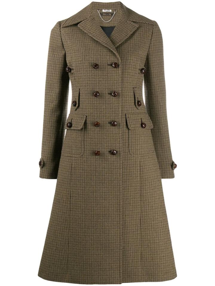 Miu Miu Checked Flared Coat - Neutrals