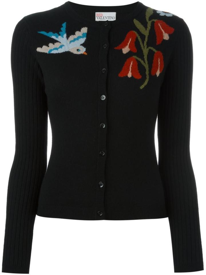 Red Valentino Knitted Pattern Intarsia Cardigan, Women's, Size: Medium, Black, Silk/acrylic/polyamide/virgin Wool