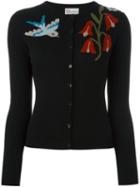 Red Valentino Knitted Pattern Intarsia Cardigan, Women's, Size: Medium, Black, Silk/acrylic/polyamide/virgin Wool