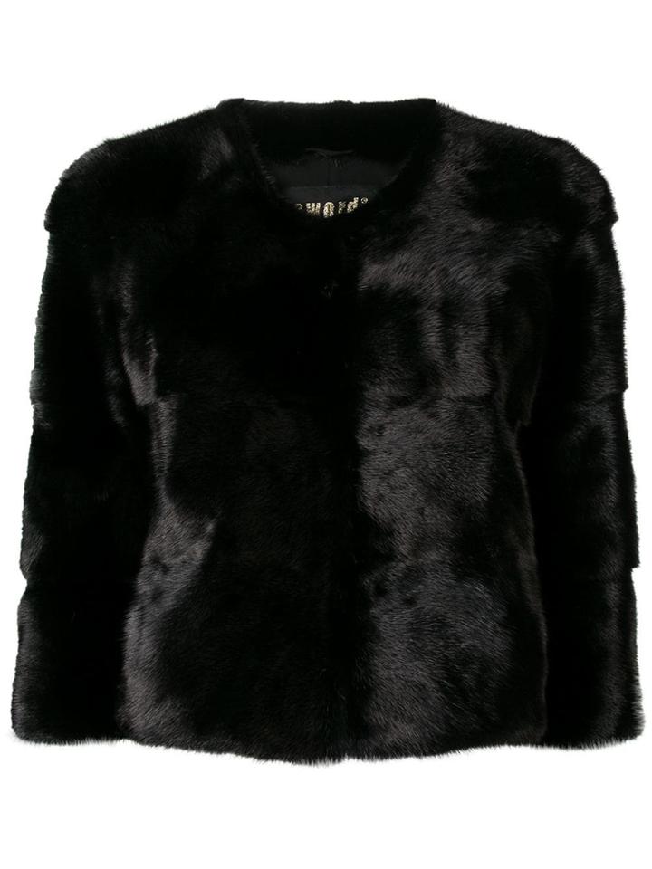 S.w.o.r.d 6.6.44 Collarless Fur Jacket - Black