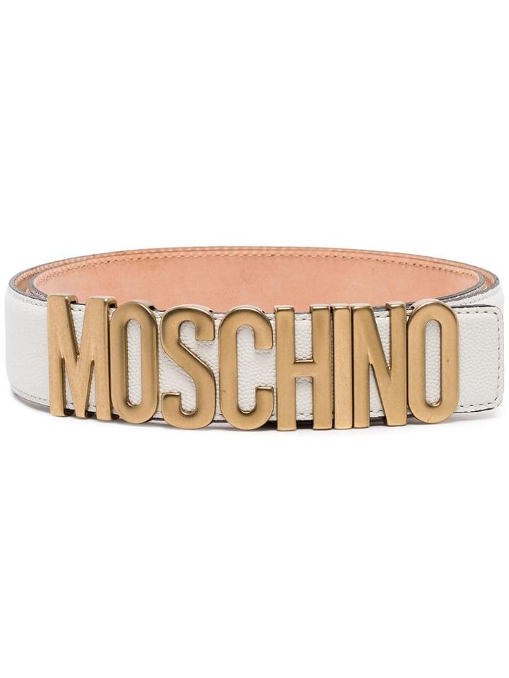 Moschino Logo Leather Belt - White