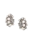Susan Caplan Vintage 1980's Embellished Twisted Earrings - Silver