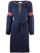 Tory Burch Longsleeved Belted Dress, Women's, Size: 8, Blue, Polyester/silk
