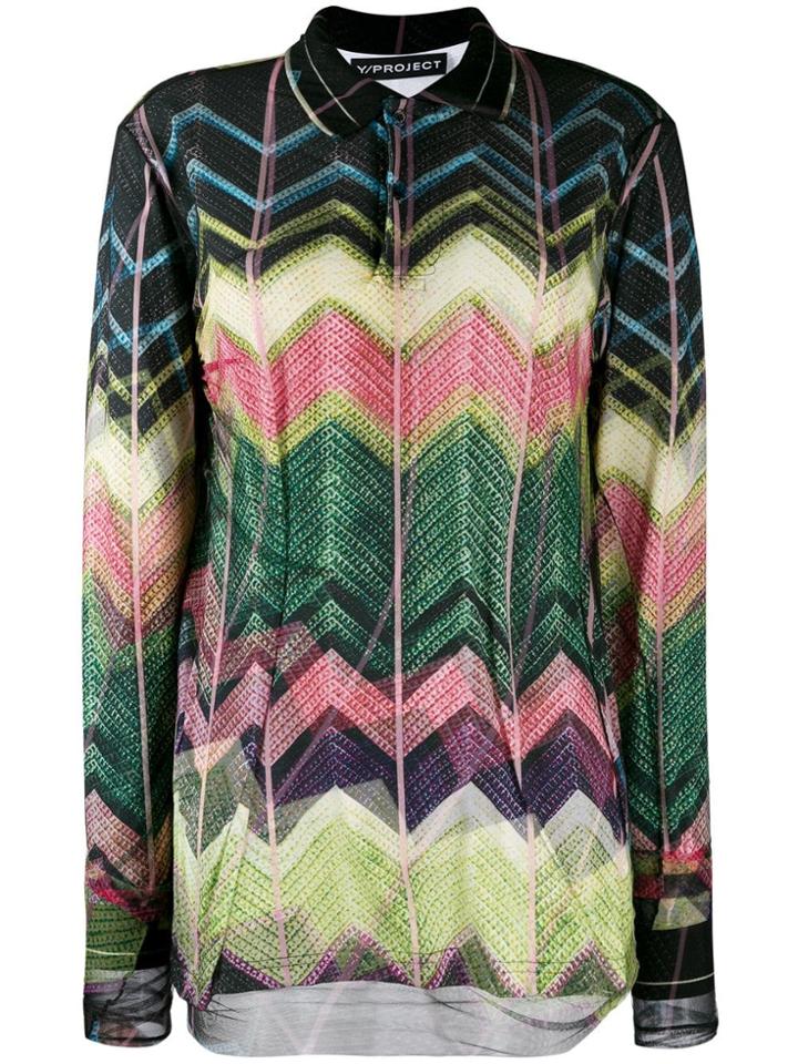 Y/project Chevron Print Polo Top - Black