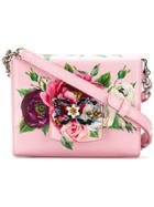 Dolce & Gabbana Floral Rhinestone Logo Shoulder Bag - Pink & Purple