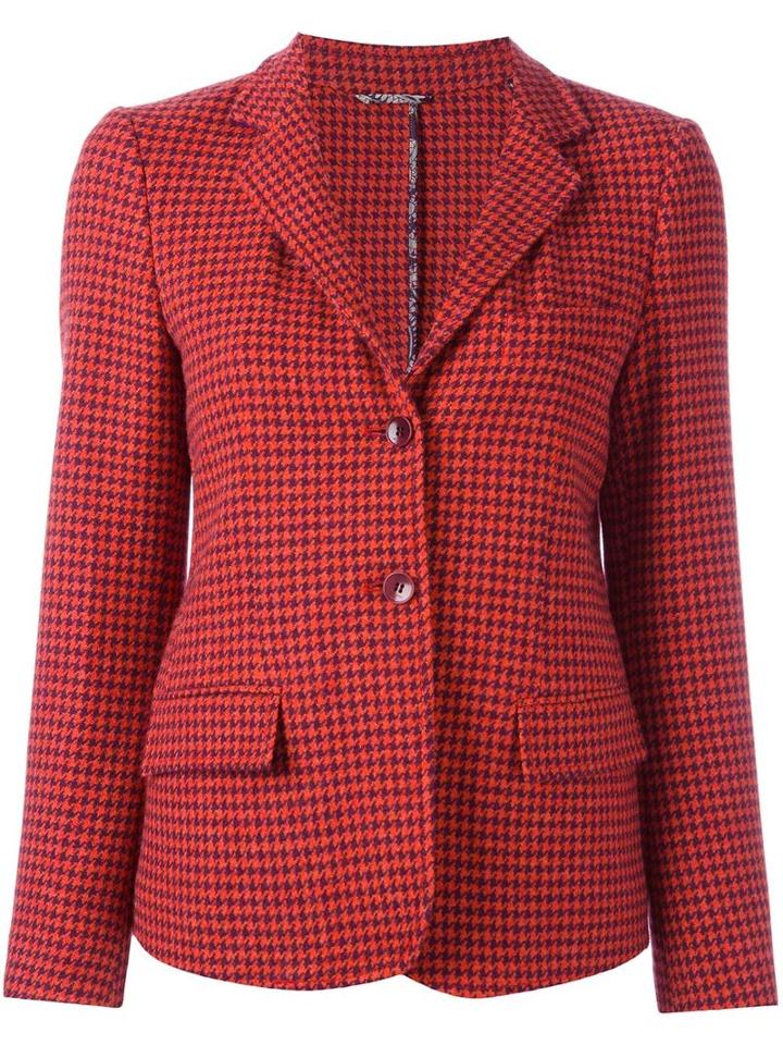 Etro Houndstooth Blazer, Women's, Size: 46, Red, Viscose/wool