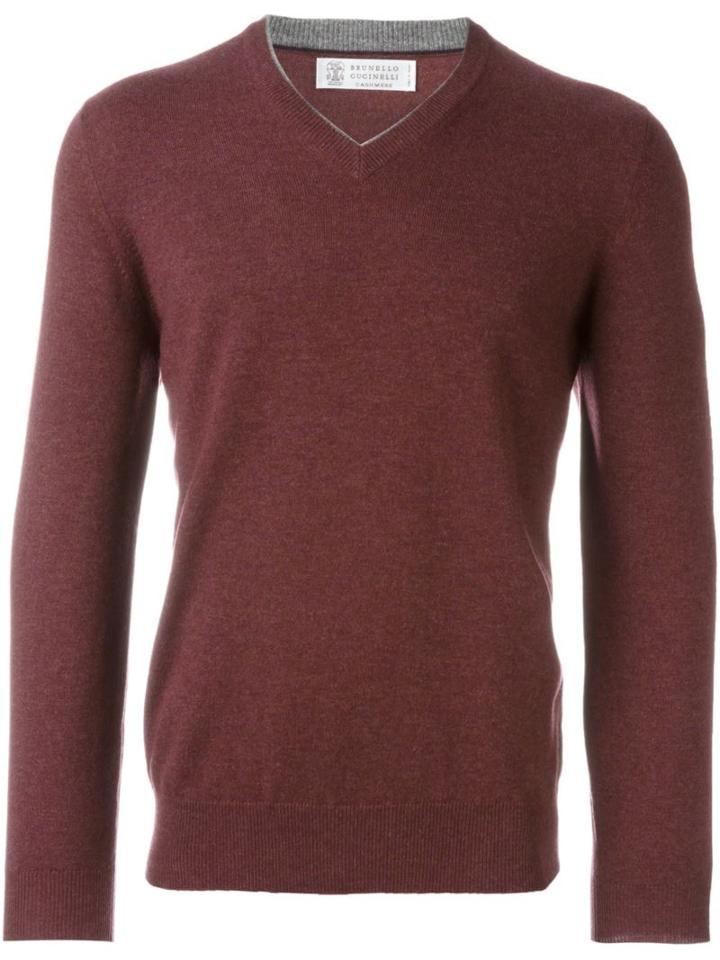 Brunello Cucinelli Cashmere V-neck Jumper, Men's, Size: 56, Red, Cashmere