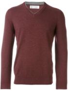 Brunello Cucinelli Cashmere V-neck Jumper, Men's, Size: 56, Red, Cashmere
