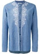 Ermanno Scervino - Collarless Embroidered Panel Shirt - Men - Cotton/linen/flax - 52, Blue, Cotton/linen/flax