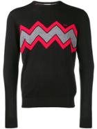 Sun 68 Zig-zag Instarsia Sweater - Black