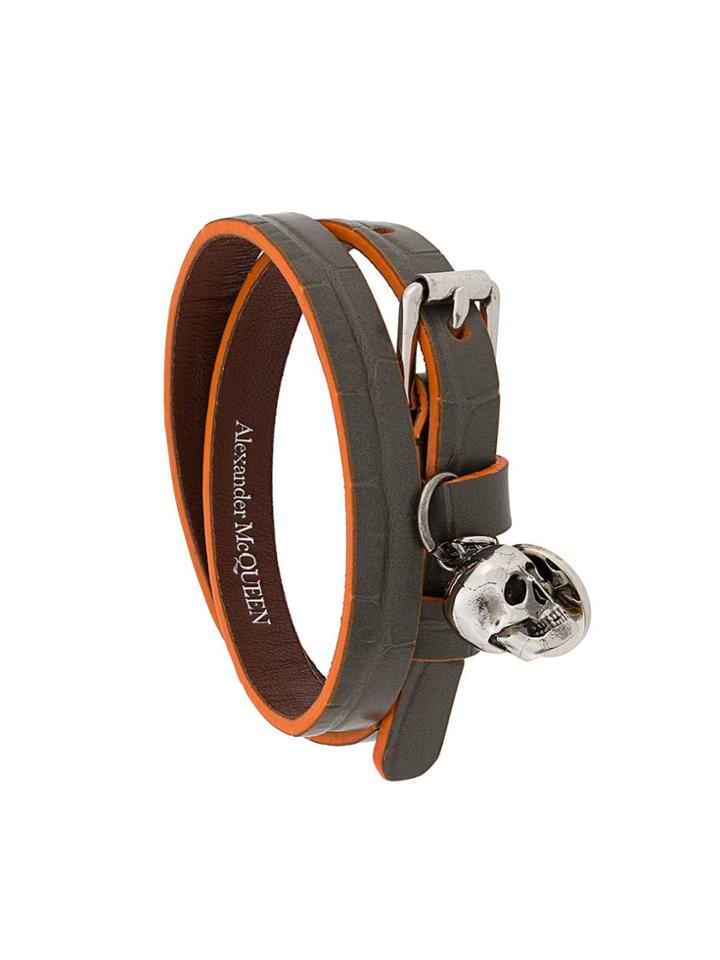 Alexander Mcqueen Double-wrap Skull Bracelet - Grey