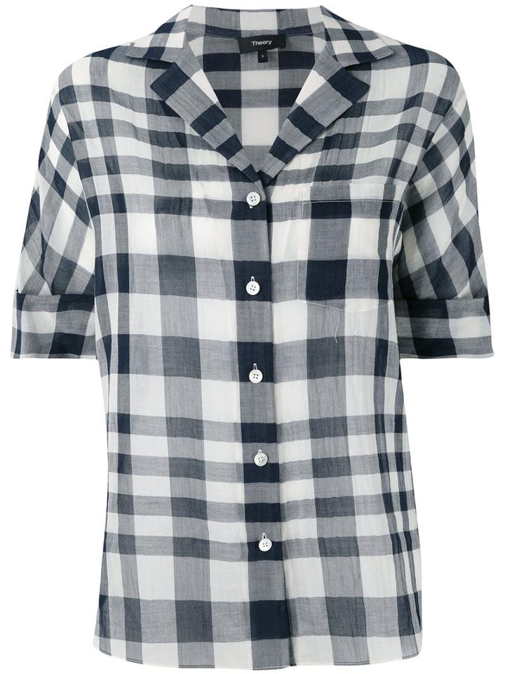 Theory - Checked Blouse - Women - Cotton - L, Blue, Cotton