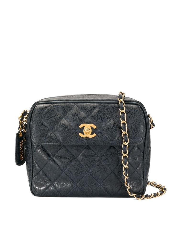 Chanel Pre-owned Caviar Skin Turn-lock Square Chain Bag - Blue