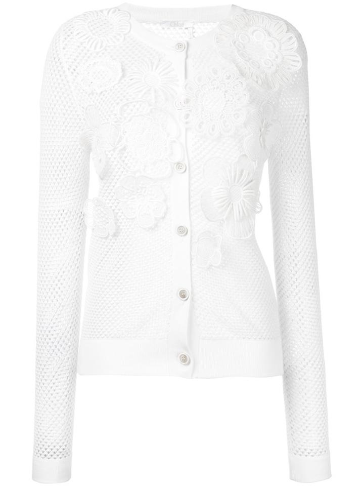 Chloé - 3d Floral Cardigan - Women - Cotton - M, White, Cotton