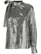 Msgm One Sleeve Sequin Top - Silver