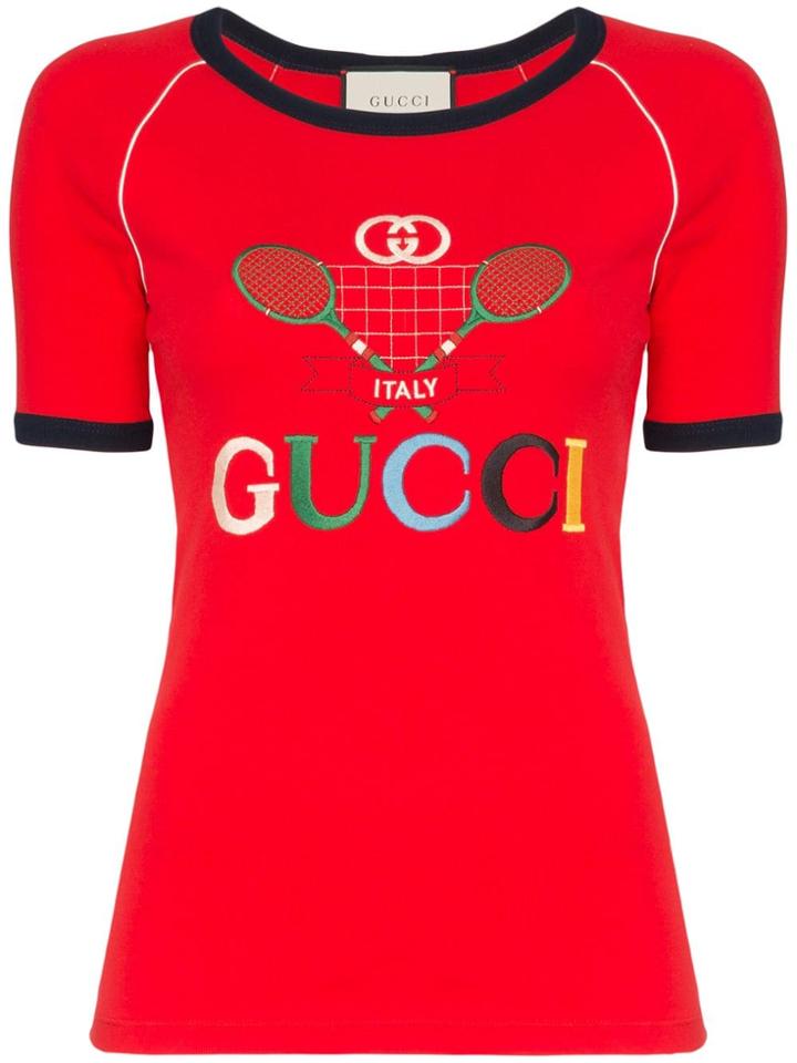 Gucci Tennis Racket Logo Printed T-shirt - Red