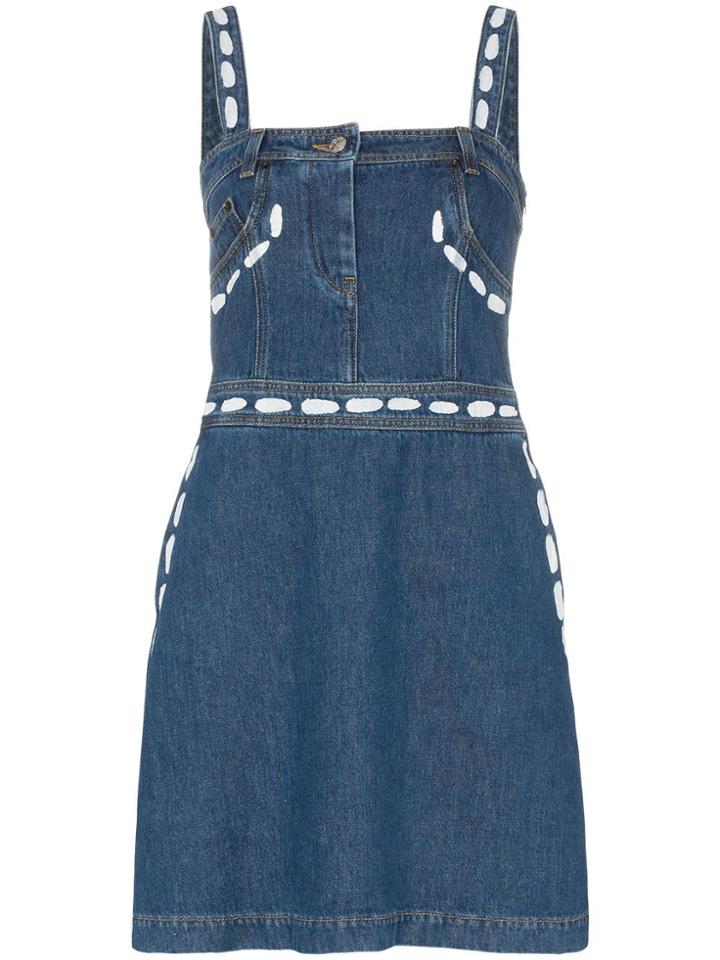 Moschino This Strap Square Neck Denim Dress - Blue