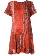 Just Cavalli Snakeskin Print Dress, Women's, Size: 42, Red, Viscose