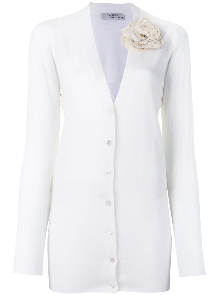 Lanvin Flower Brooch V-neck Cardigan - White