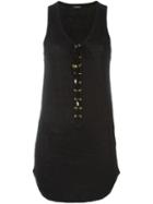 Balmain Lace-up Front Sleeveless Top, Women's, Size: 36, Black, Linen/flax